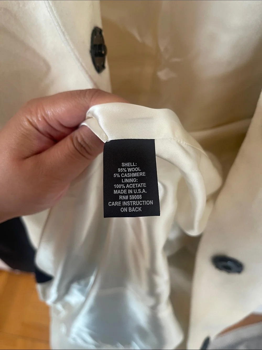 Sofia Cashmere Cashmere and Wool Blend Cream and Black Two-Tone Trench Coat